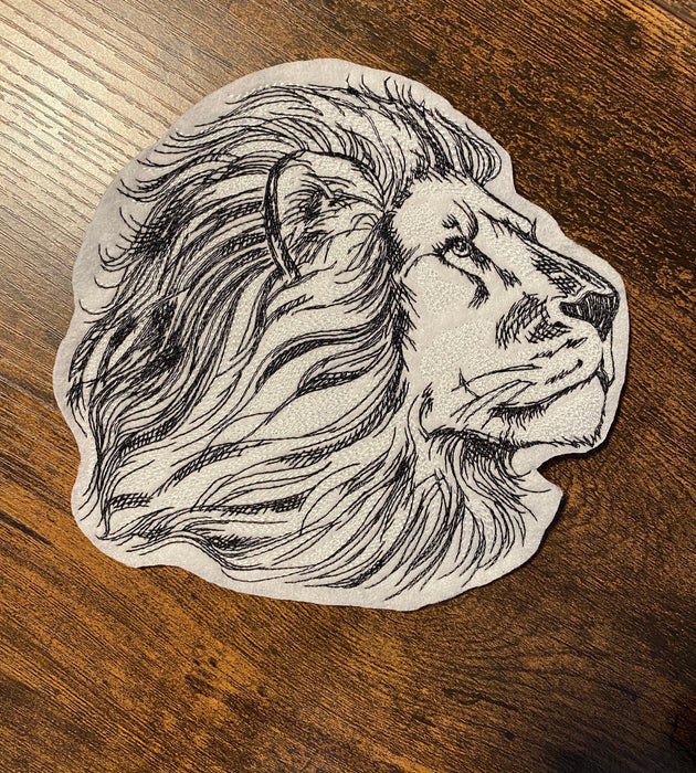 Etched Lion Embroidered Patch – Sketched Big Cat Design