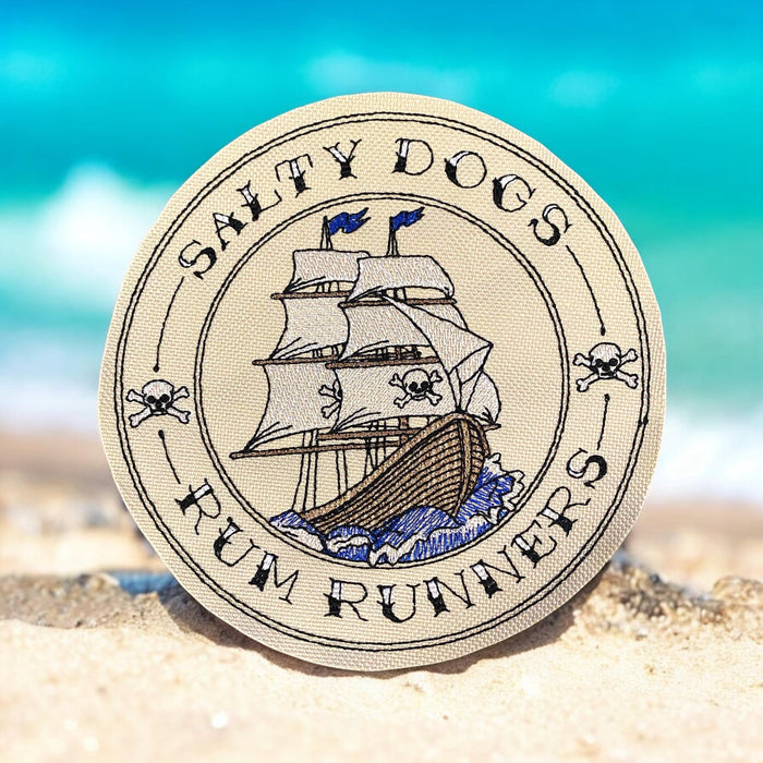 Salty Dogs Rum Runners Embroidered Patch – Pirate Ship Design