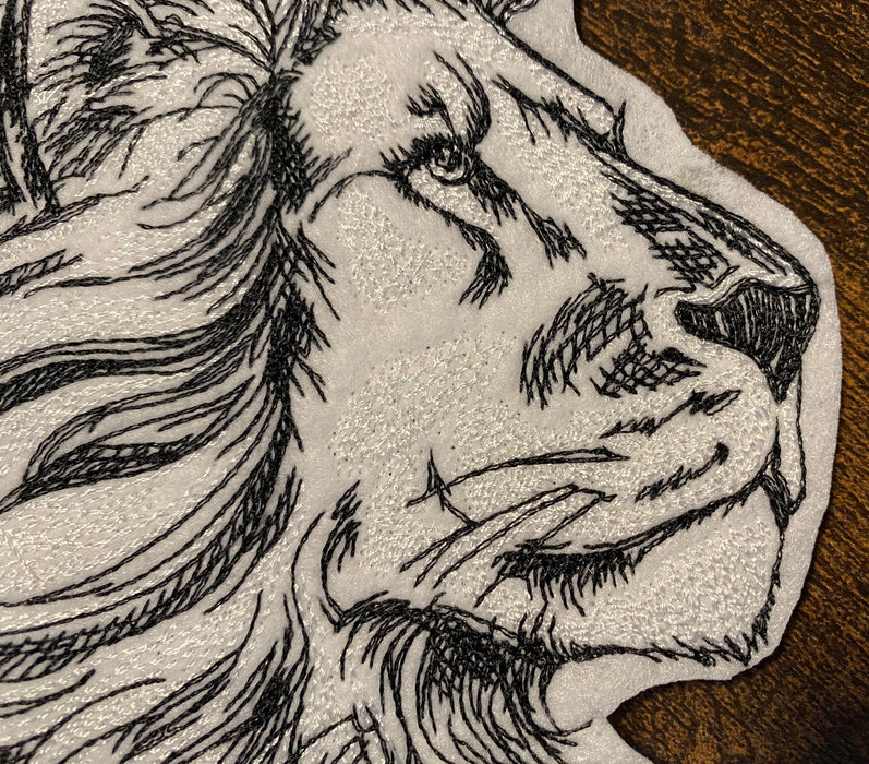 Etched Lion Embroidered Patch – Sketched Big Cat Design