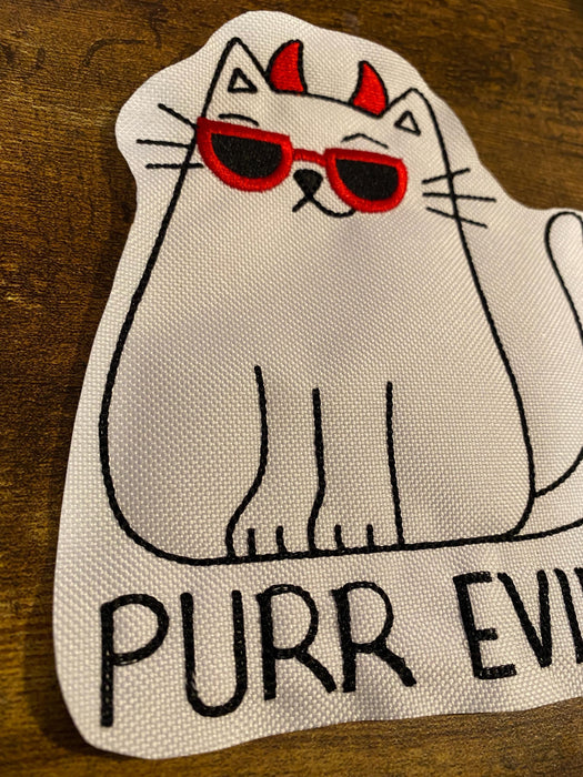 Purr Evil Cat Embroidered Patch – Multiple Sizes