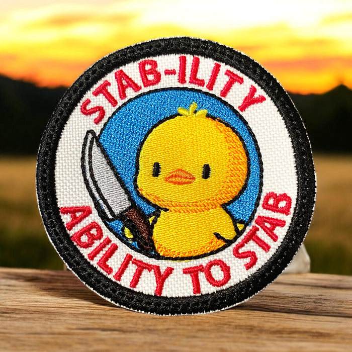 Stab-ility Embroidered Patch – Funny Chick Knife Design