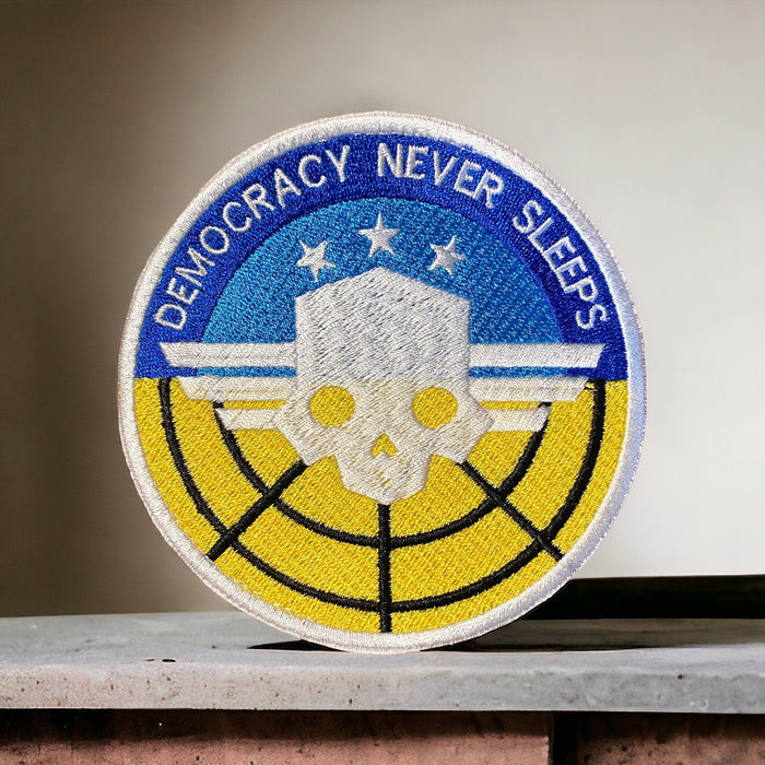 Democracy Never Sleeps Embroidered Patch – 3", 4", or 5"
