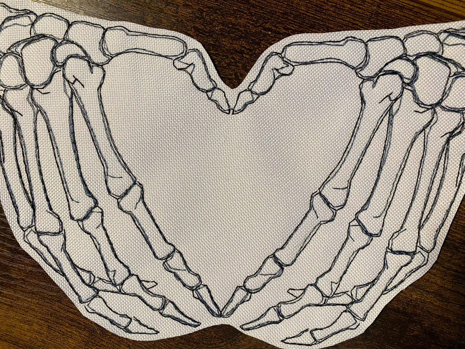 Skeleton Heart Hands Embroidered Patch – Multiple Sizes