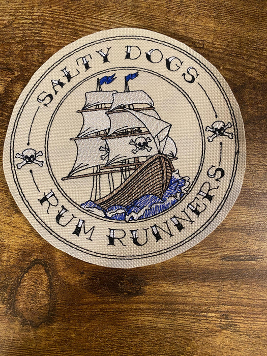 Salty Dogs Rum Runners Embroidered Patch – Pirate Ship Design