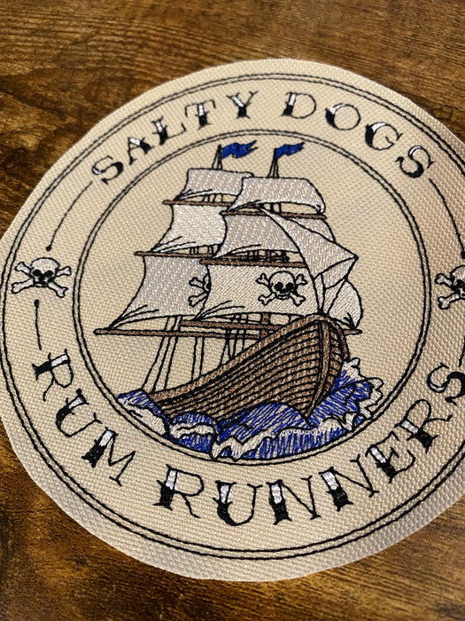 Salty Dogs Rum Runners Embroidered Patch – Pirate Ship Design