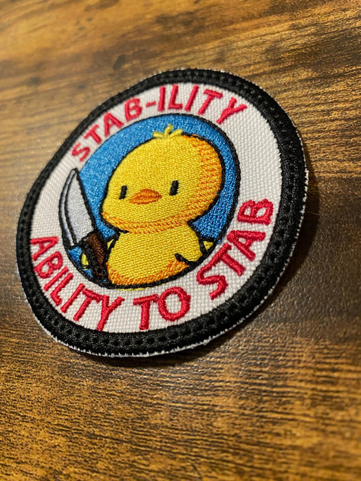 Stab-ility Embroidered Patch – Funny Chick Knife Design