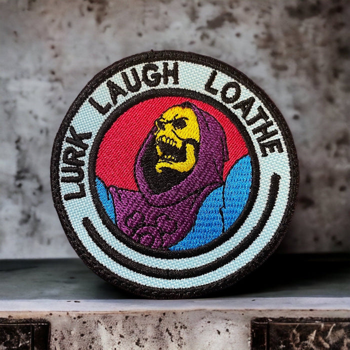 Lurk Laugh Loathe Skeleton Embroidered Patch – 3" or 4"
