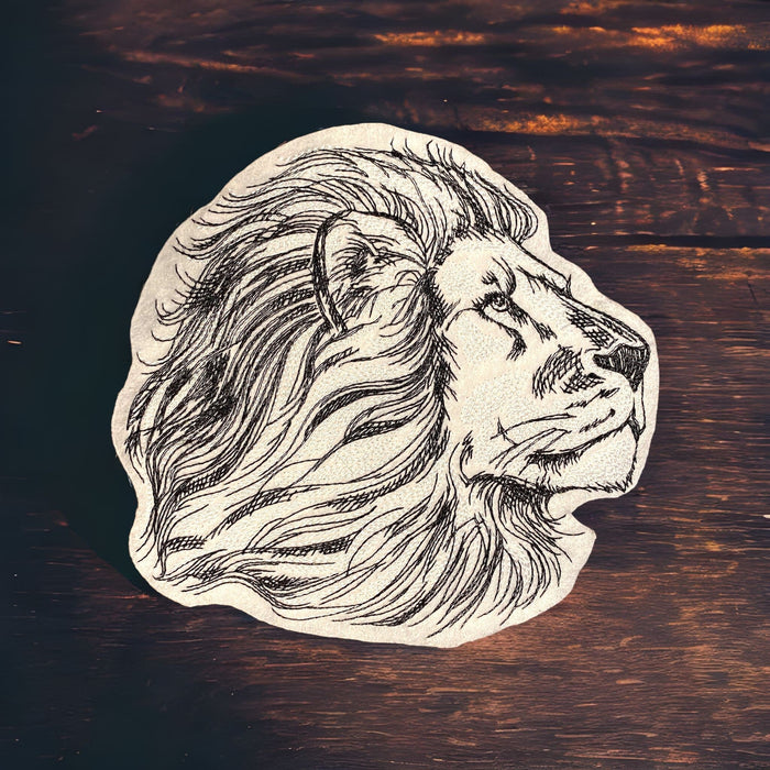 Etched Lion Embroidered Patch – Sketched Big Cat Design