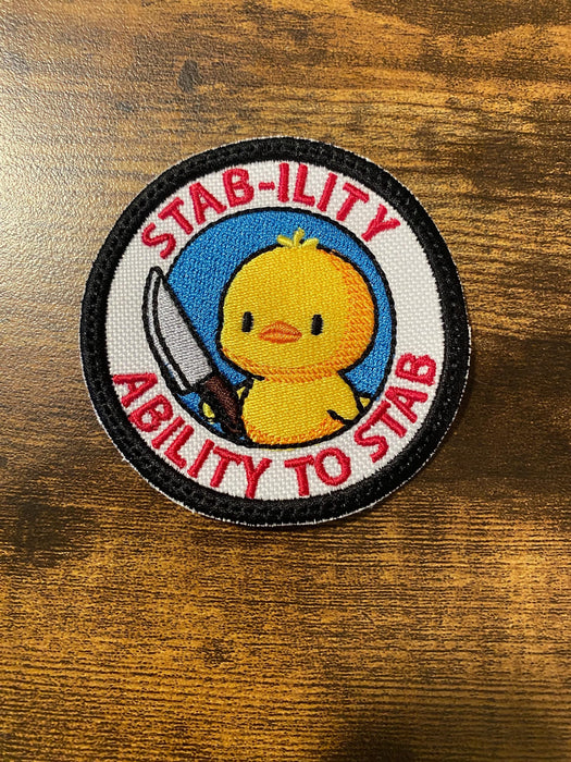 Stab-ility Embroidered Patch – Funny Chick Knife Design
