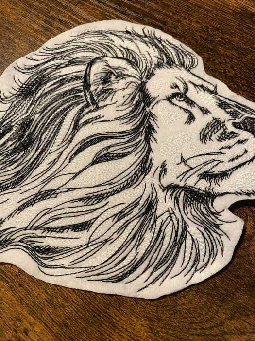 Etched Lion Embroidered Patch – Sketched Big Cat Design