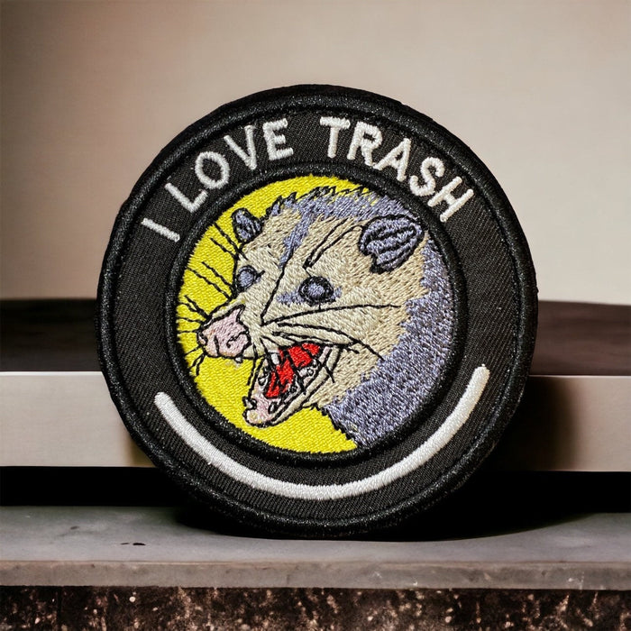 I Love Trash Opossum Embroidered Patch – 3", 4", or 5"