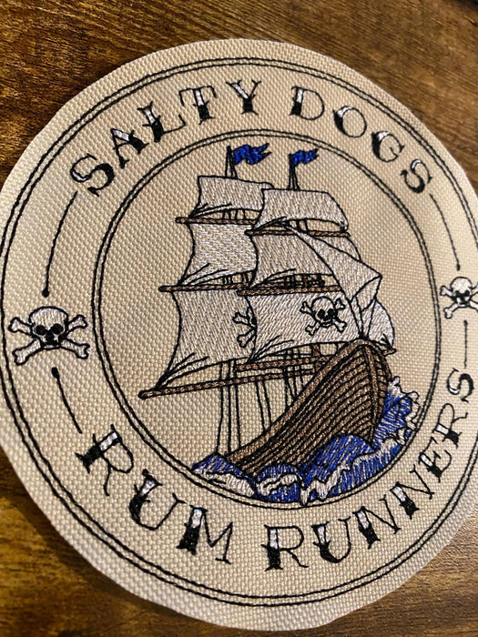 Salty Dogs Rum Runners Embroidered Patch – Pirate Ship Design