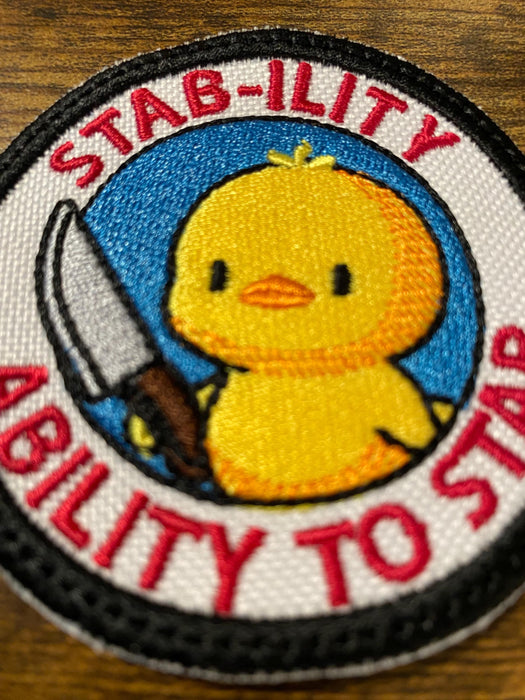 Stab-ility Embroidered Patch – Funny Chick Knife Design