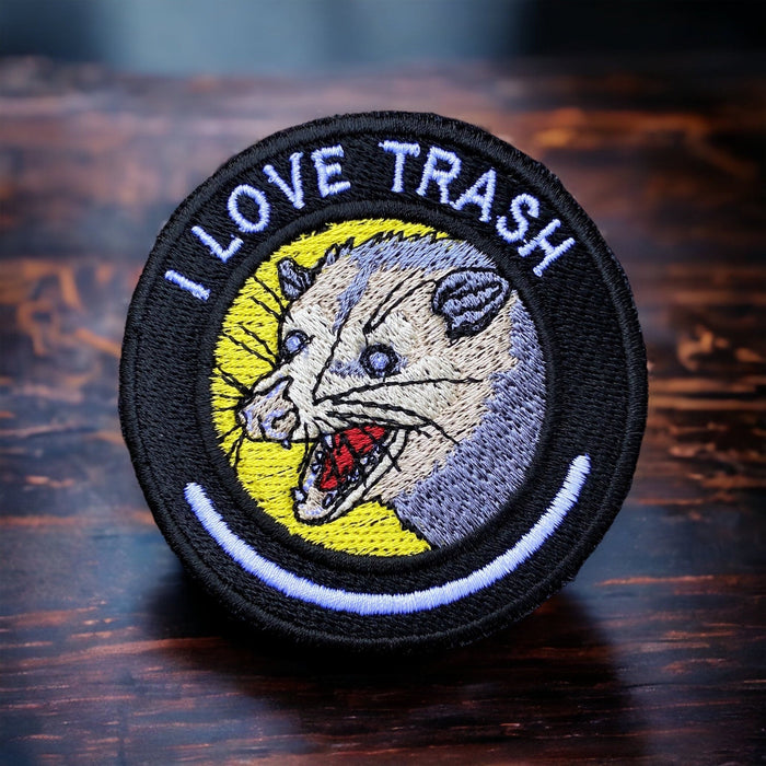 I Love Trash Opossum Embroidered Patch – 3", 4", or 5"
