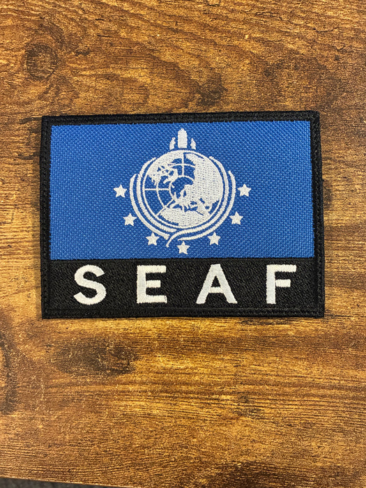 SEAF Embroidered Patch - Super Earth Armed Forces Helldivers Patch - 4x3 Inch Military Style Gaming Patch - Iron On, Sew On, or Velcro Backing