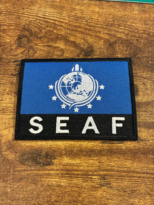 SEAF Embroidered Patch - Super Earth Armed Forces Helldivers Patch - 4x3 Inch Military Style Gaming Patch - Iron On, Sew On, or Velcro Backing