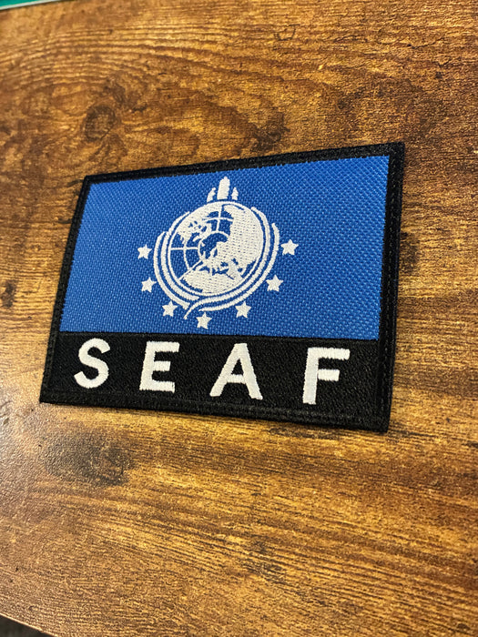 SEAF Embroidered Patch - Super Earth Armed Forces Helldivers Patch - 4x3 Inch Military Style Gaming Patch - Iron On, Sew On, or Velcro Backing
