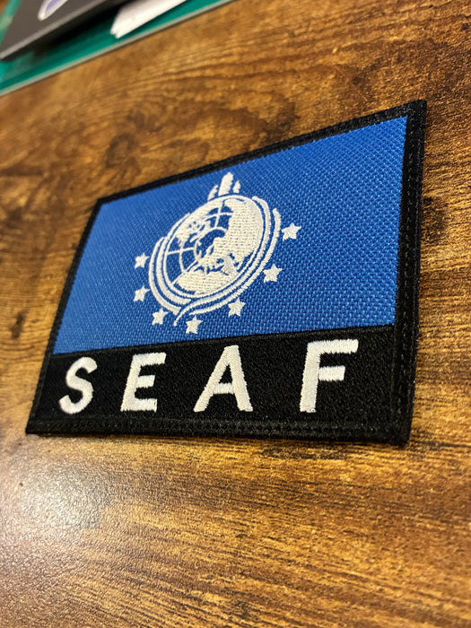 SEAF Embroidered Patch - Super Earth Armed Forces Helldivers Patch - 4x3 Inch Military Style Gaming Patch - Iron On, Sew On, or Velcro Backing