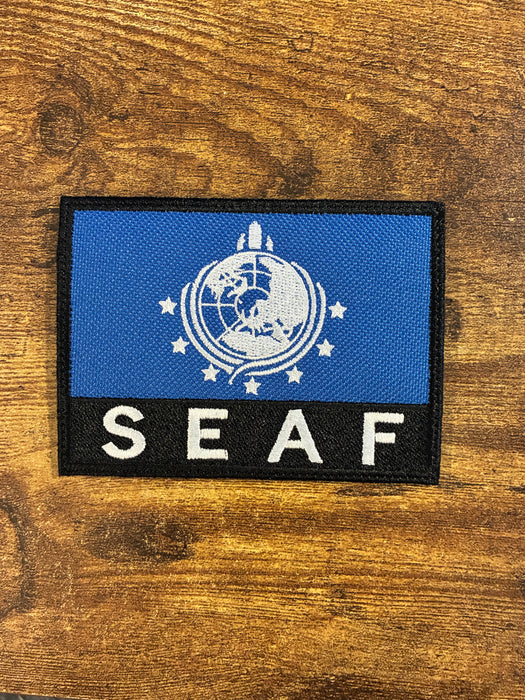 SEAF Embroidered Patch - Super Earth Armed Forces Helldivers Patch - 4x3 Inch Military Style Gaming Patch - Iron On, Sew On, or Velcro Backing