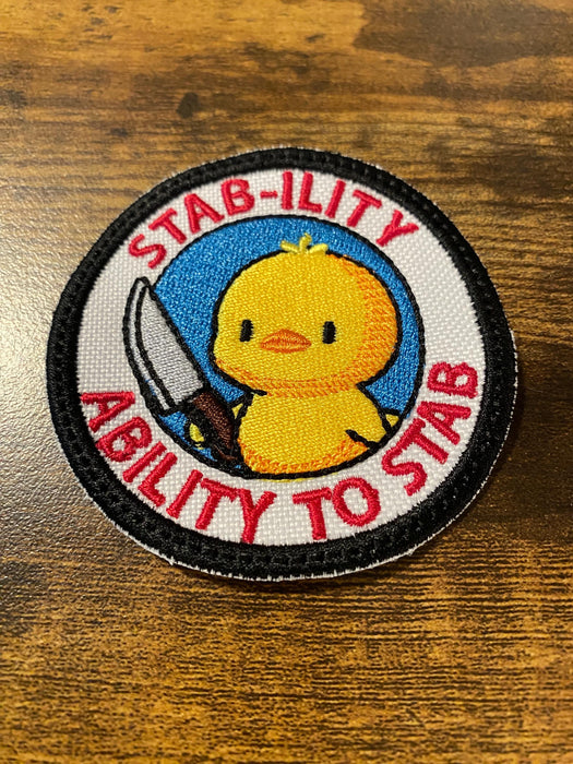Stab-ility Embroidered Patch – Funny Chick Knife Design