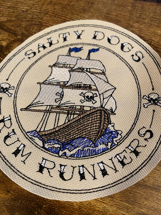 Salty Dogs Rum Runners Embroidered Patch – Pirate Ship Design