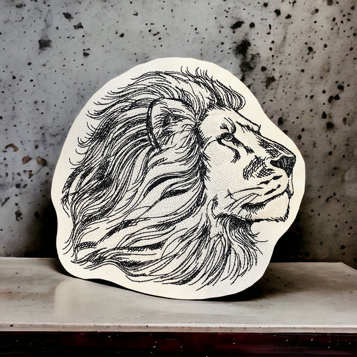 Etched Lion Embroidered Patch – Sketched Big Cat Design