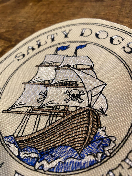 Salty Dogs Rum Runners Embroidered Patch – Pirate Ship Design