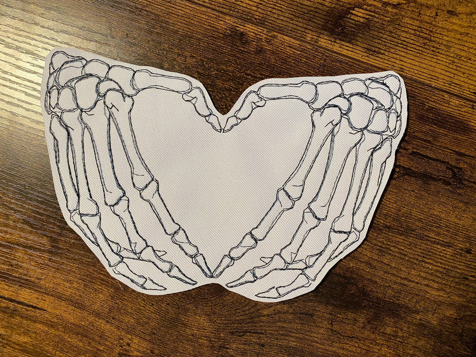 Skeleton Heart Hands Embroidered Patch – Multiple Sizes
