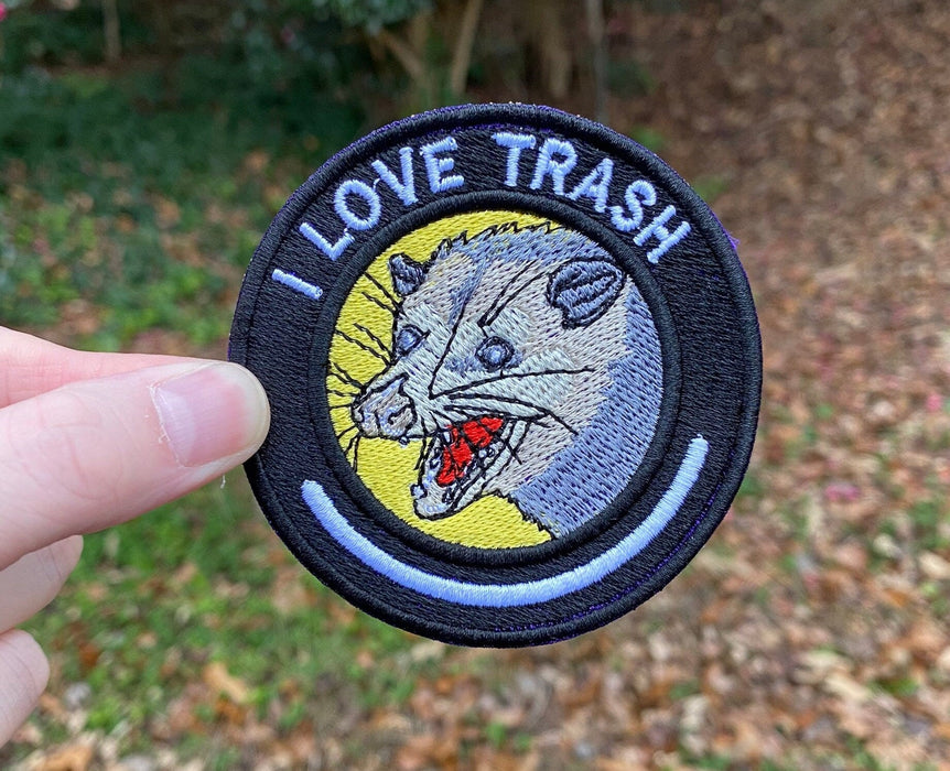 I Love Trash Opossum Embroidered Patch – 3", 4", or 5"