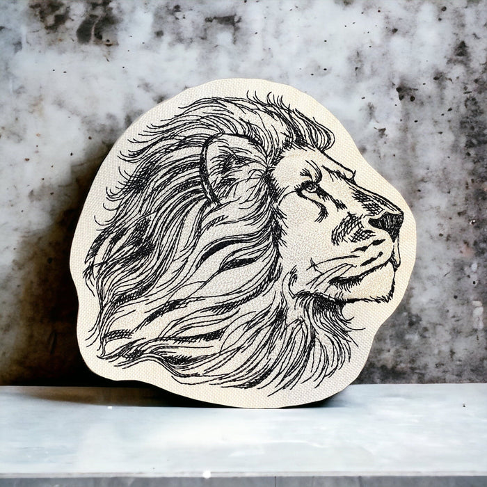 Etched Lion Embroidered Patch – Sketched Big Cat Design