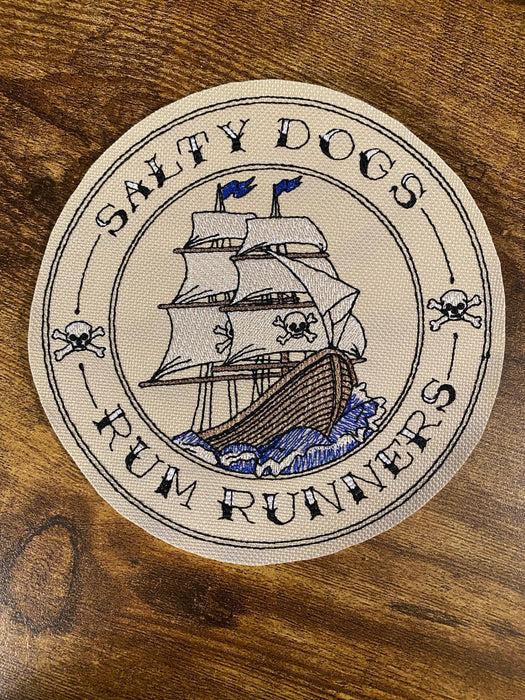 Salty Dogs Rum Runners Embroidered Patch – Pirate Ship Design