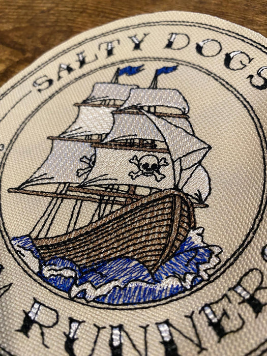 Salty Dogs Rum Runners Embroidered Patch – Pirate Ship Design