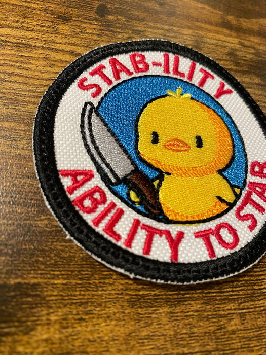 Stab-ility Embroidered Patch – Funny Chick Knife Design