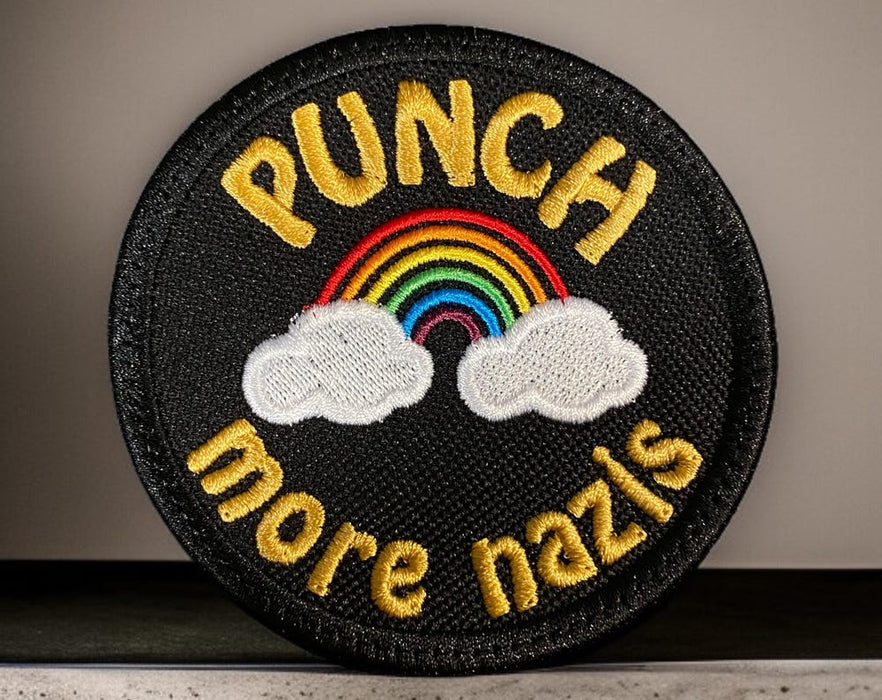 Anti‑Fascist Action Embroidered Patch – Rainbow Protest Sew‑On / Iron‑On / Hook Backing (3″ & 4″)